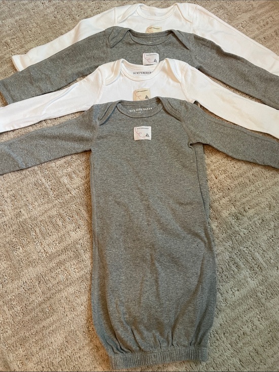 Burts Bees Other - Burt’s Bees Baby Gown 4pc Organic Cotton 0-6M Gray White